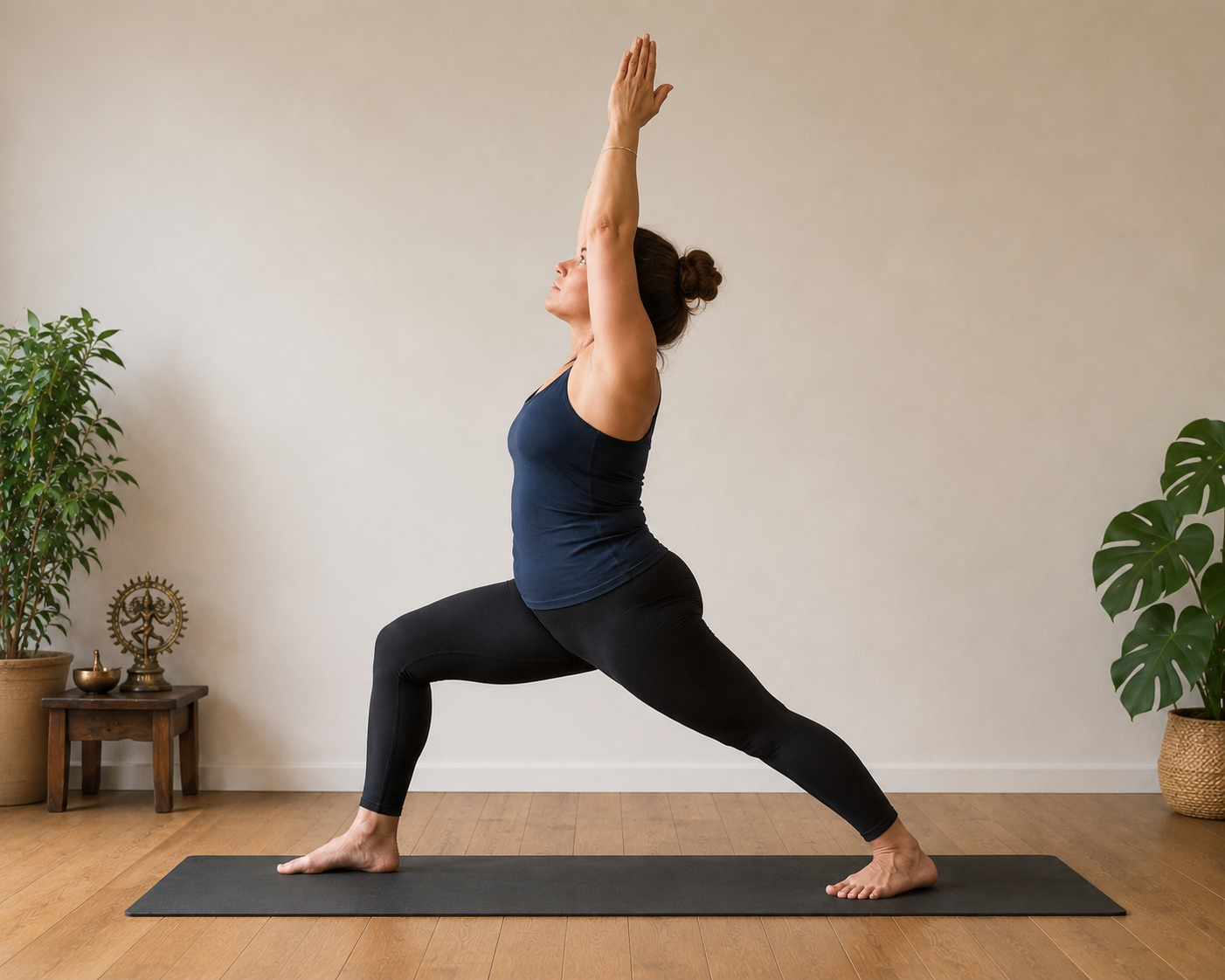 Yogi in Krijger A, een staande houding